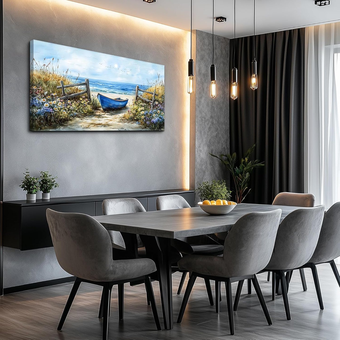 ZUITINGHUA Large Wall Decor For Living Room Canvas Wall Art For Office Modern Wall Decorations For Bedroom Boat Landscape Painting Seaside Pictures Artwork Room Home Decor 24x48 In