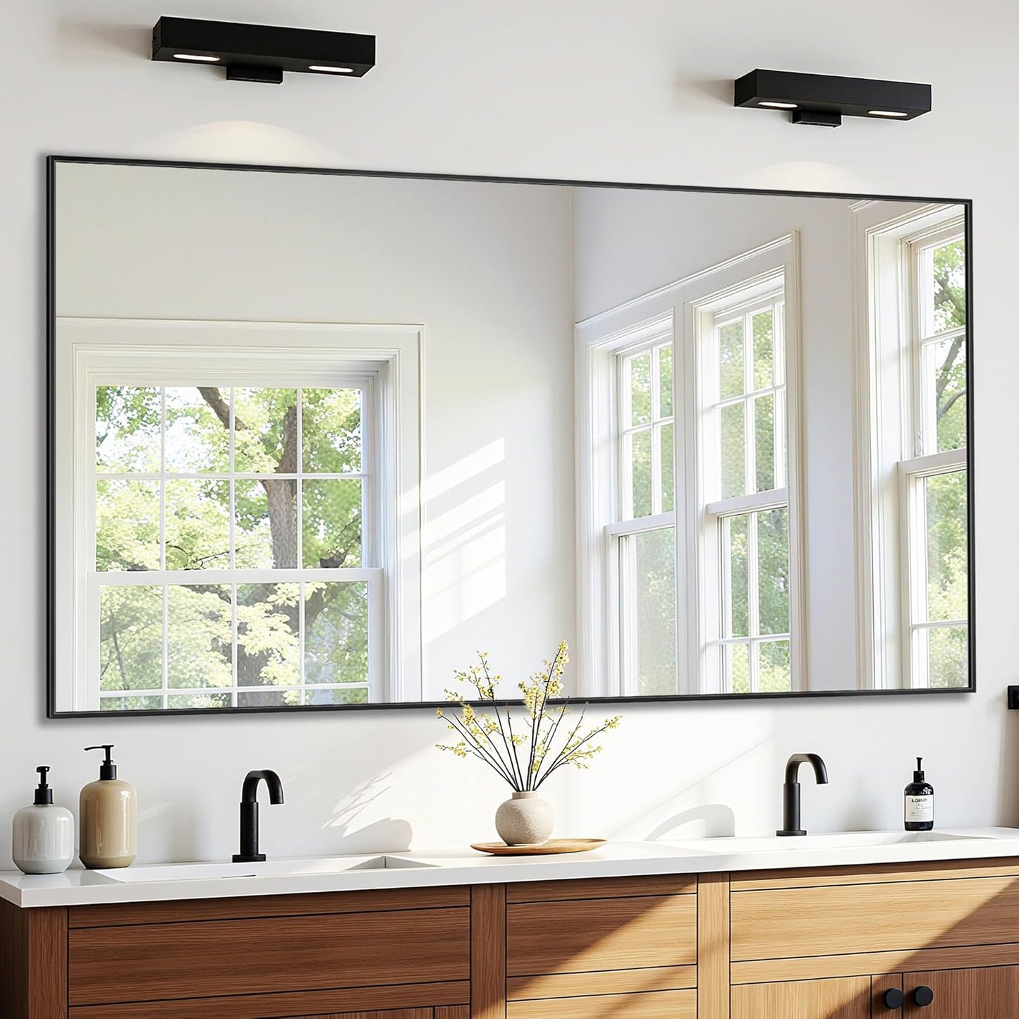 Bathroom Mirror 55" x 30", Large Rectangle Wall Mirror, Black Metal Frame Wall Mounted Mirrors for Bathroom, Vanity, Bedroom, Entryway Decor(Horizontal/Vertical)