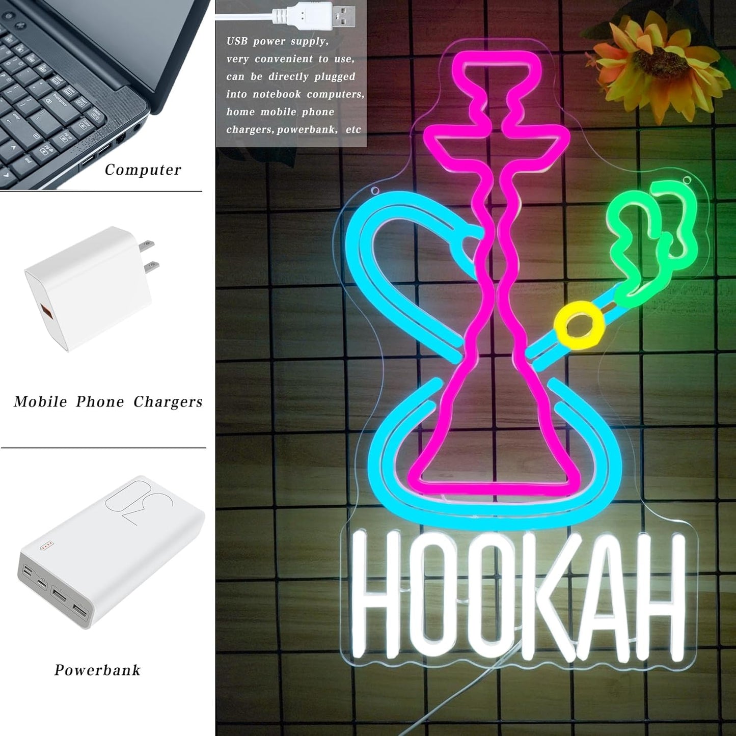 Hookah Neon Sign Nargile Lounge Sign Colorful LED Light for Shisha Bars and Lounges Decor Dimable USB Neon Signs for Man Cave,Hookah Shops,Vape Bars and Vapor Lounges(16.5 * 9.8inch)