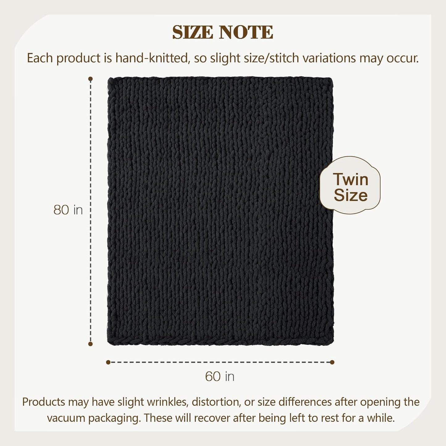 Carriediosa Chunky Knit Throw Blanket 60" X 80" Twin, 100% Hand Made Large Chenille Loop Yarn Soft Fluffy Throws for Couch Sofa Bed, Big Crochet Cozy Heavy Thick Cable Woven Blankets, Black