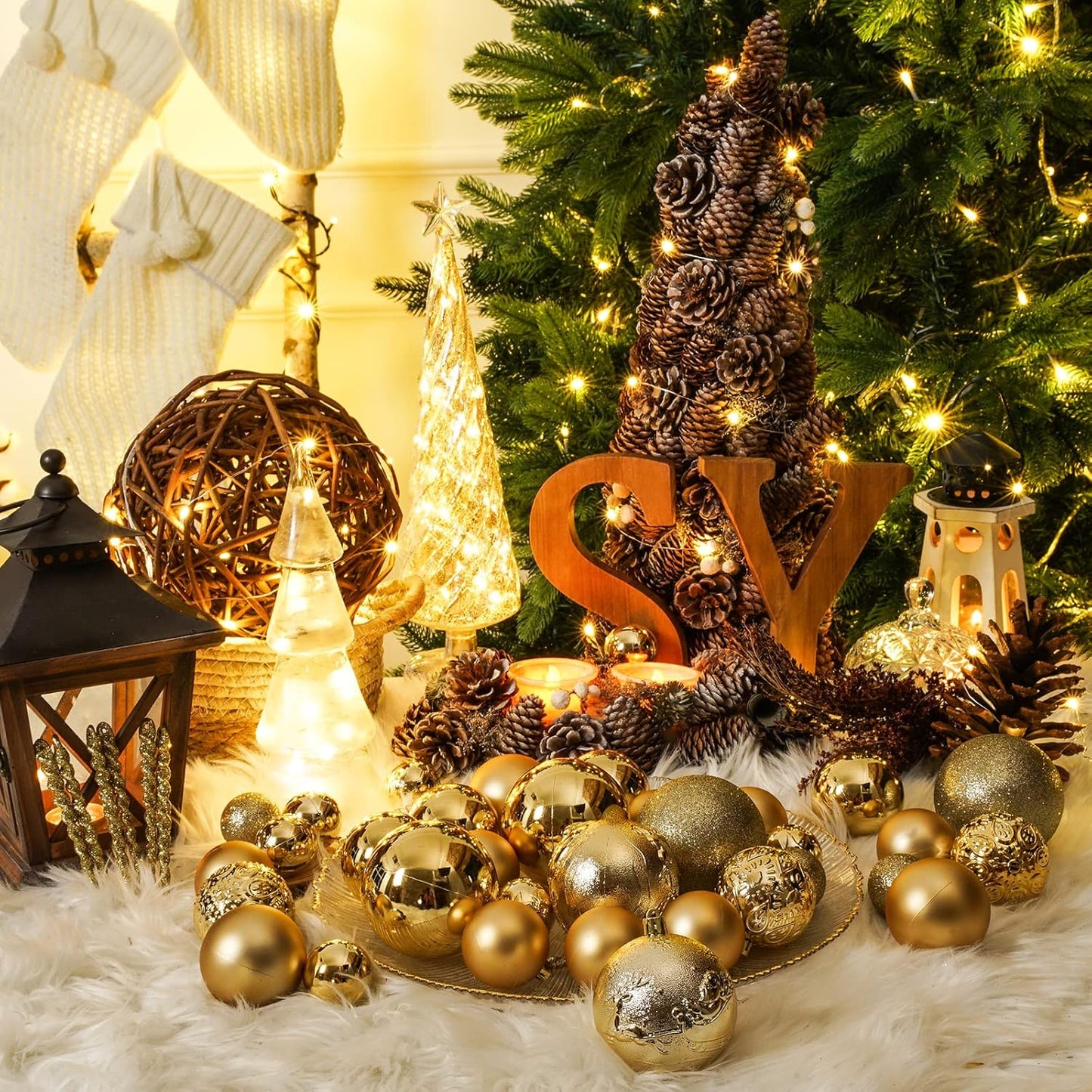 Christmas Ball Ornaments for Christmas Decorations - 41 Pieces Xmas Tree Shatterproof Gold Ball Ornaments with Hanging Loop for Holiday and Seasonal Decoration