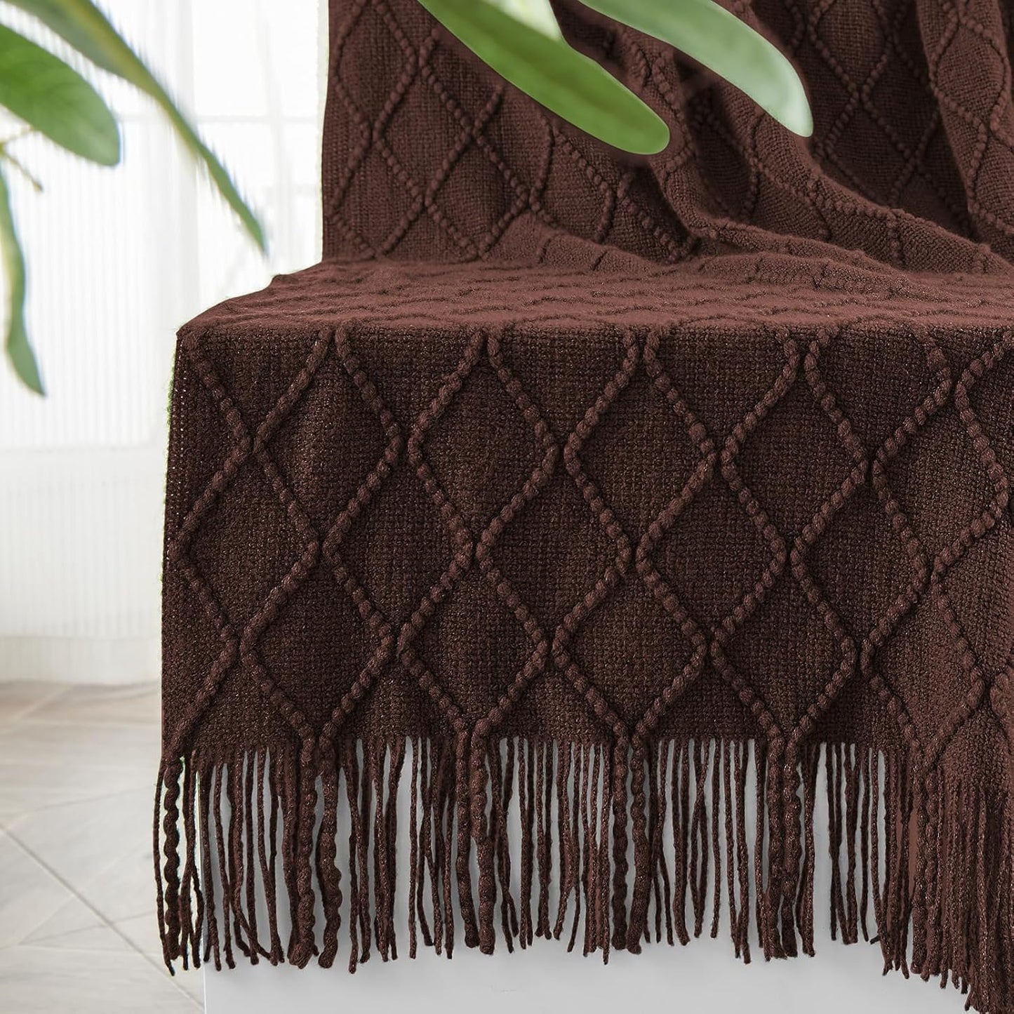 inhand Knitted Throw Blankets for Couch and Bed, Soft Cozy Knit Blanket with Tassel, Diamond Brown Lightweight Decorative Blankets and Throws, Farmhouse Warm Woven Blanket for Men and Women, 60"x80"