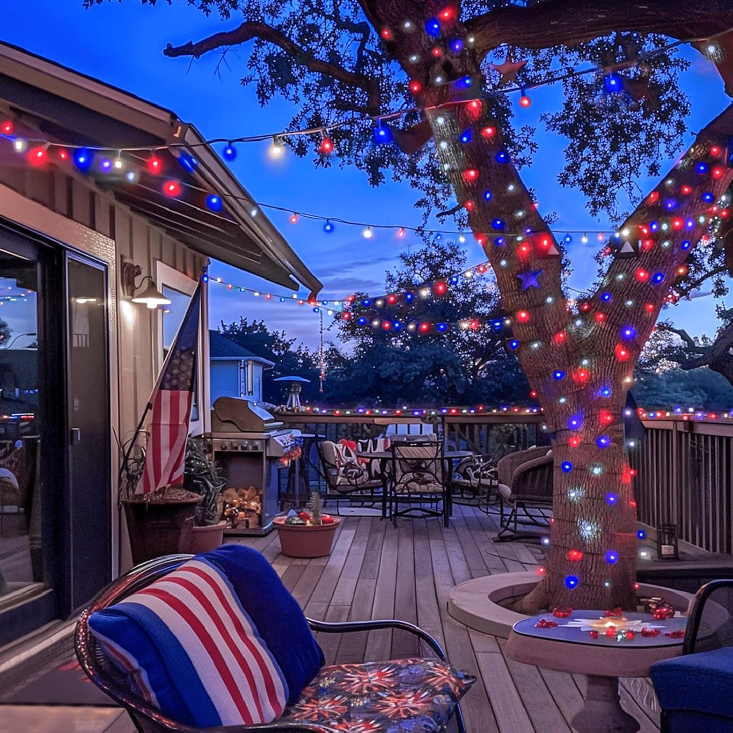 JMEXSUSS 200 LED 66ft Red White and Blue Lights Outdoor, Expandable Waterproof 4th of July Lights, 8 Modes Patriotic String Lights Plug in for 4th of July Tree Independence Day Indoor Decorations