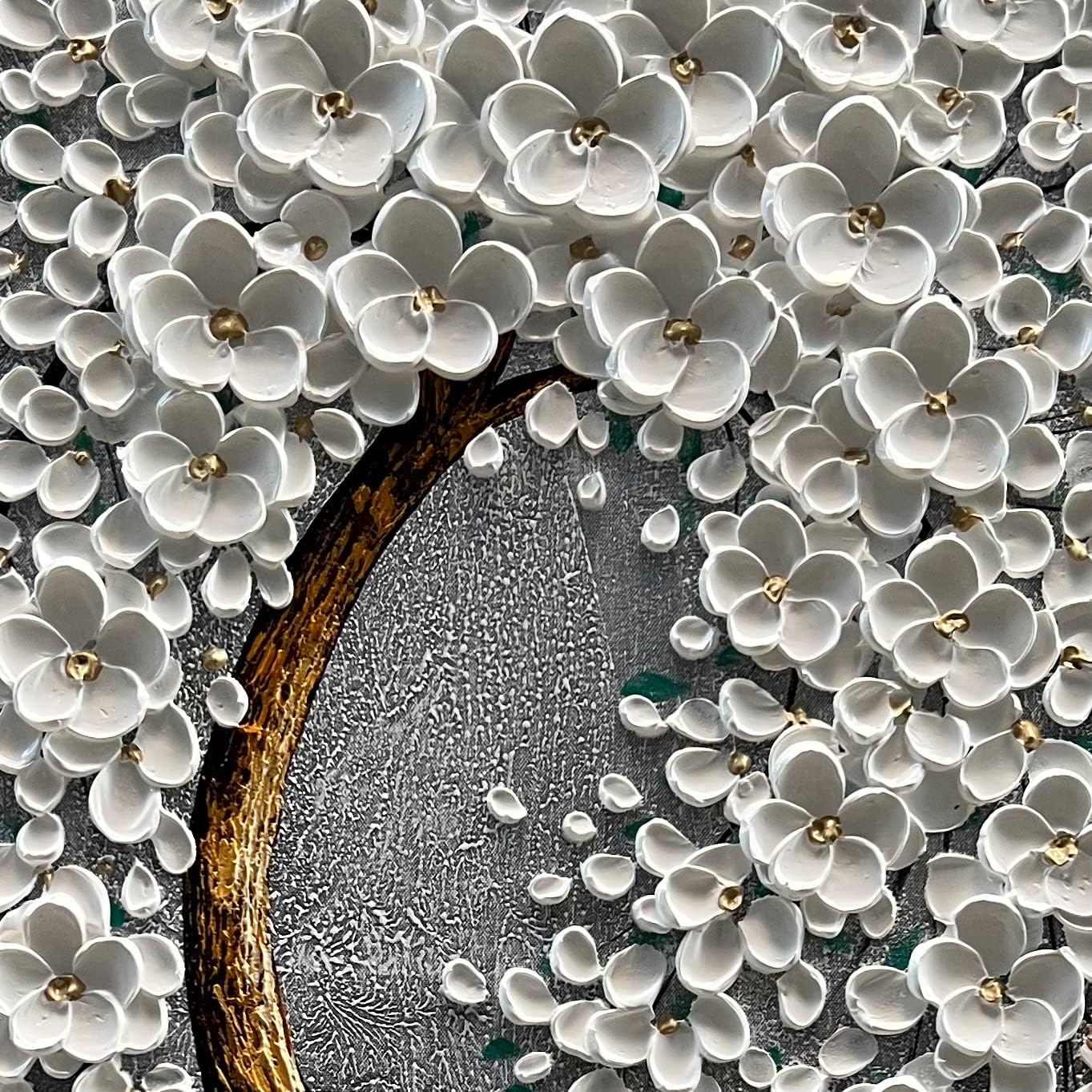 100% Hand-Painted 3D White Vertical Abstract Flower Tree Painting, Canvas Texture Mural, Living Room, Bedroom, Dining Room Mural 24x48 inchs