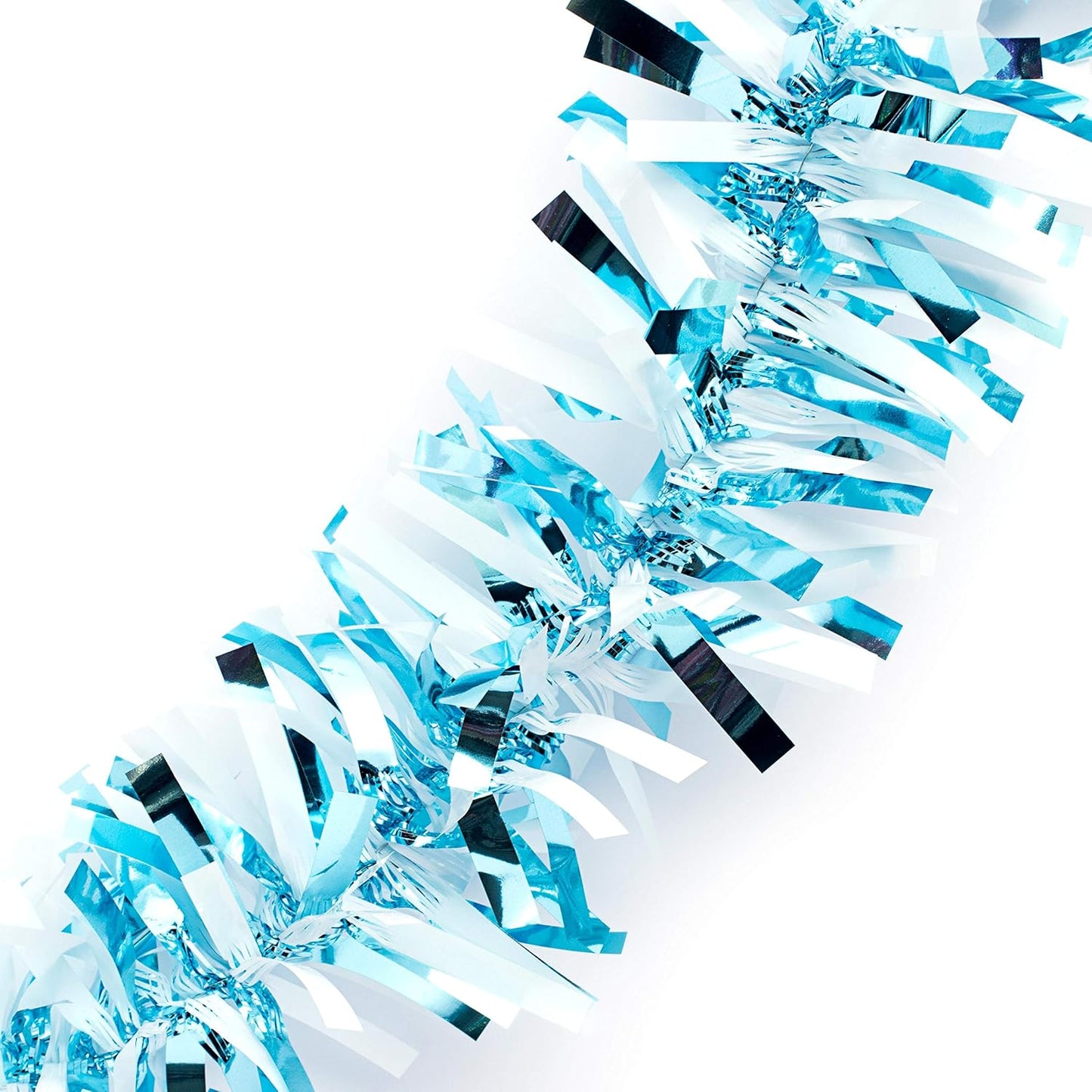 Anderson's Light Blue & White Sparkle Glitter Metallic Tinsel Twist for Trailer Or Golf Cart, 4 inches Wide x 25 ft Long, Christmas, Patriotic and Holiday Garland Decor for Parties and Parades