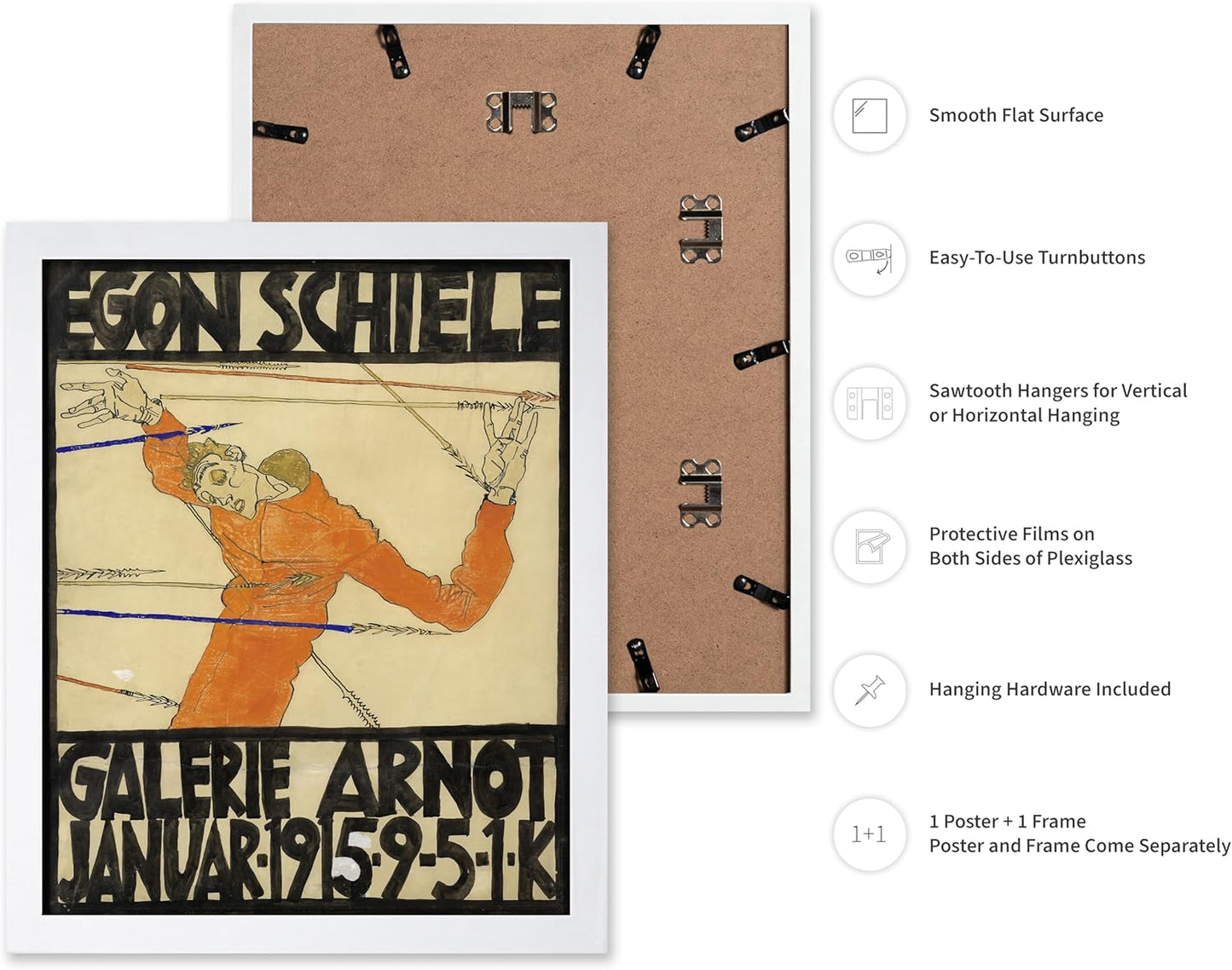 Poster Master Vintage Painting Poster - Retro Expressionism Print - Self Portrait as the Martyred St Sebastian - Gift for Artist, Friend - Wall Decor for Home, Office, 16x20 White Framed