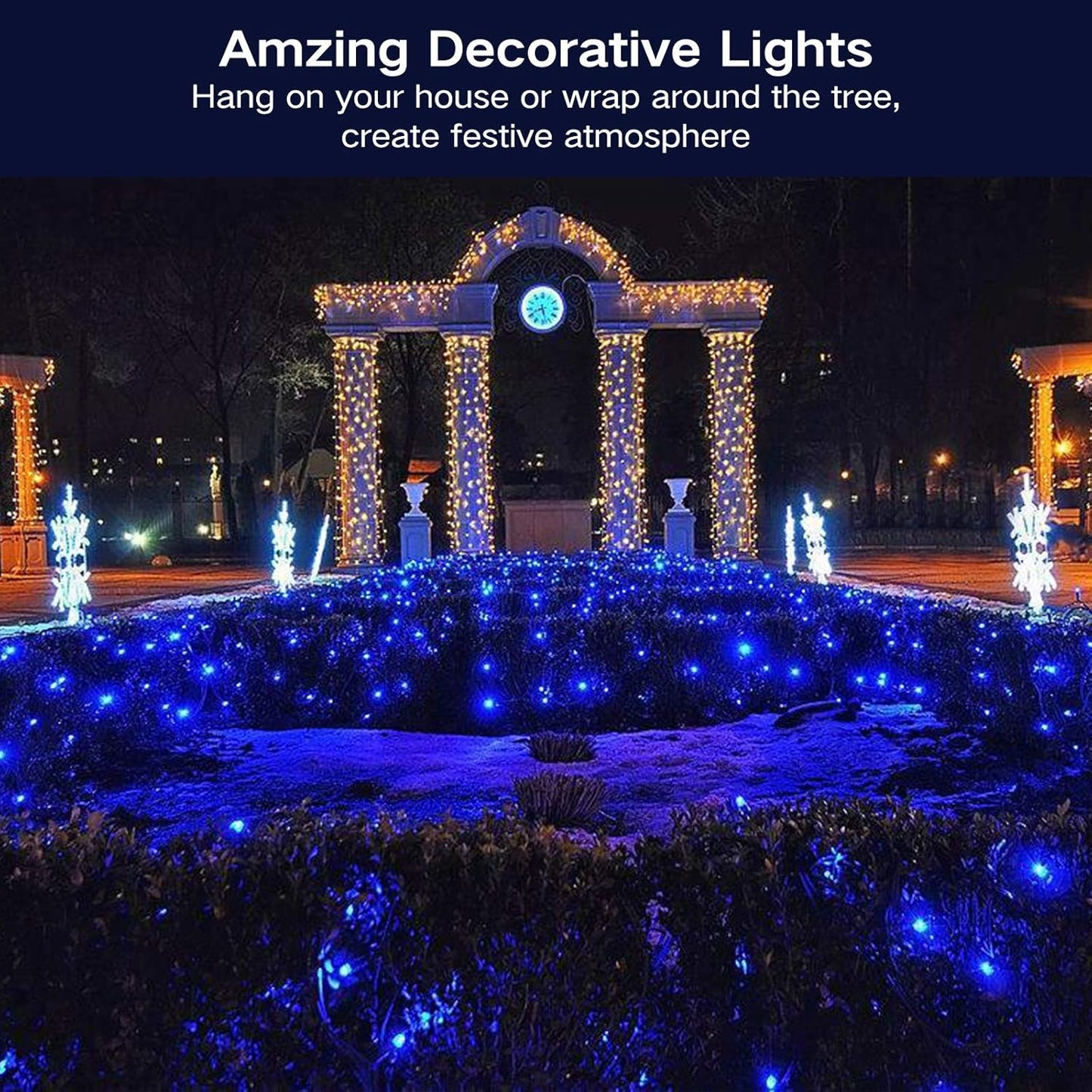 BrizLabs Blue Christmas Lights, 69.6ft 300 Count Blue String Lights Connectable, 120V UL Certified Incandescent Xmas Lights Green Cord, Outdoor Mini String Lights for Indoor Party Garden Patio Decor