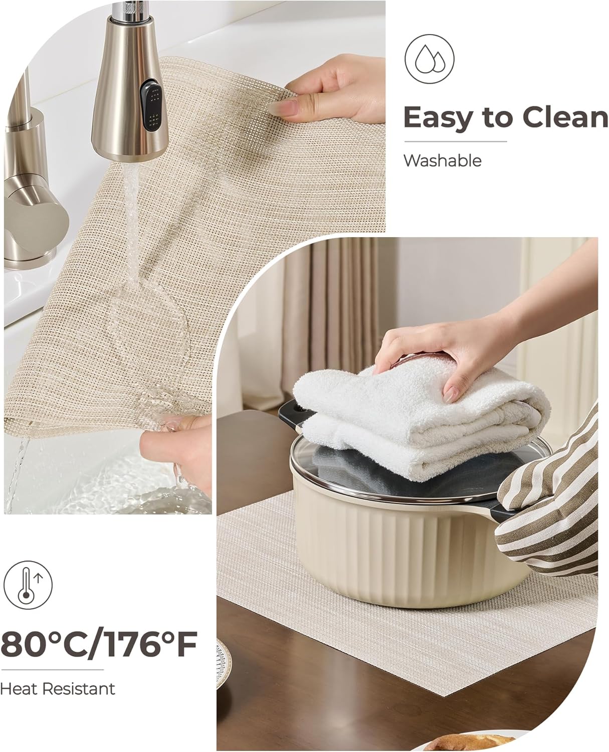 Leetaltree Beige White Placemats Set of 20 - Heat Resistant Non-Slip Place mats for Dining Table, Washable Durable PVC Vinyl Woven Table Mats（Beige White, 20）