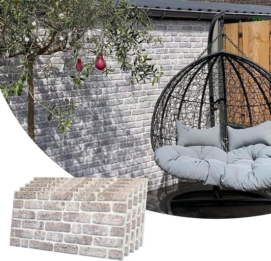 Dundee Deco 3D Wall Panels Faux Brick - Cladding, White Grey Stone Look Wall Paneling, Styrofoam Facing for Living Room, Kitchen, Bathroom, Balcony, Bedroom, Set of 5, Covers 27 sq ft