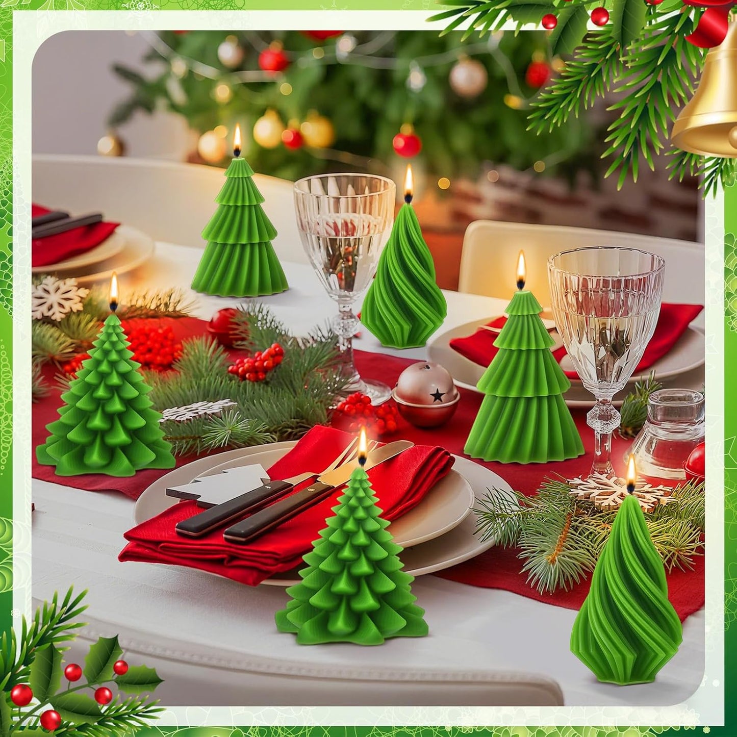 6 Pcs Christmas Tree Shaped Candles Xmas Wax Scented Candles Green Decorative Christmas Tree Gifts for Xmas Eve Winter Holiday Party New Year Bedroom Room Table Decor, 5 Mixed Styles