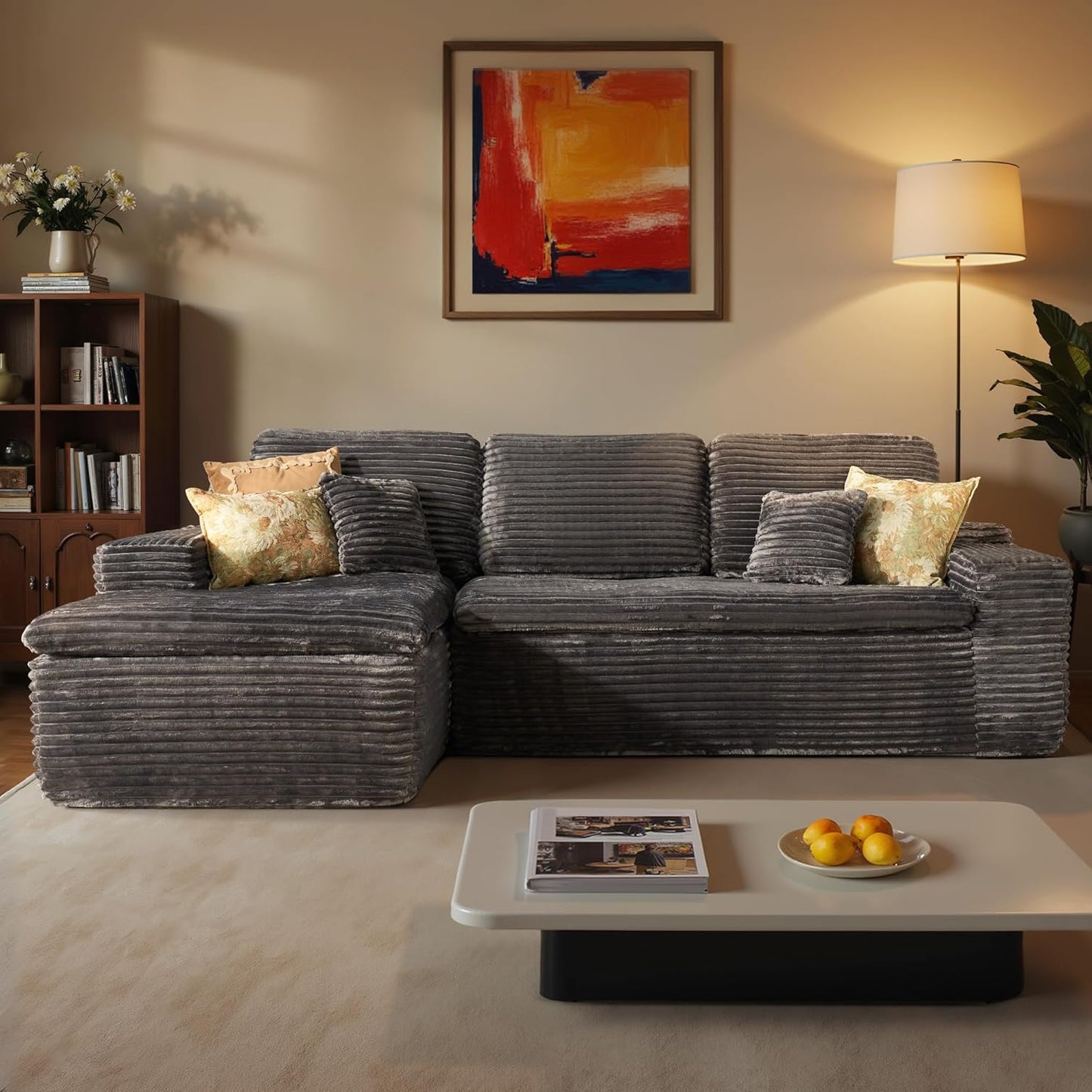 ovios 105” Modular Sectional Sofa with Thicken Seat Cushion, Cloud Couch with Deep Seat, Modern L-Shape Sofas Couches with Chaise,Upholstered Couches for Living Room Bedroom,Grey