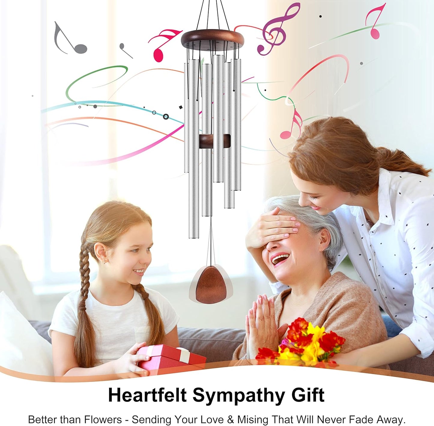 Large Aluminium Wind Chimes 37 Inches to Create a Zen Atmosphere Suitable for Outdoor, Garden, Patio Decoration. Classic Wind Chimes with Wind Catcher Suitable as A Gift for Unisex(Silver)