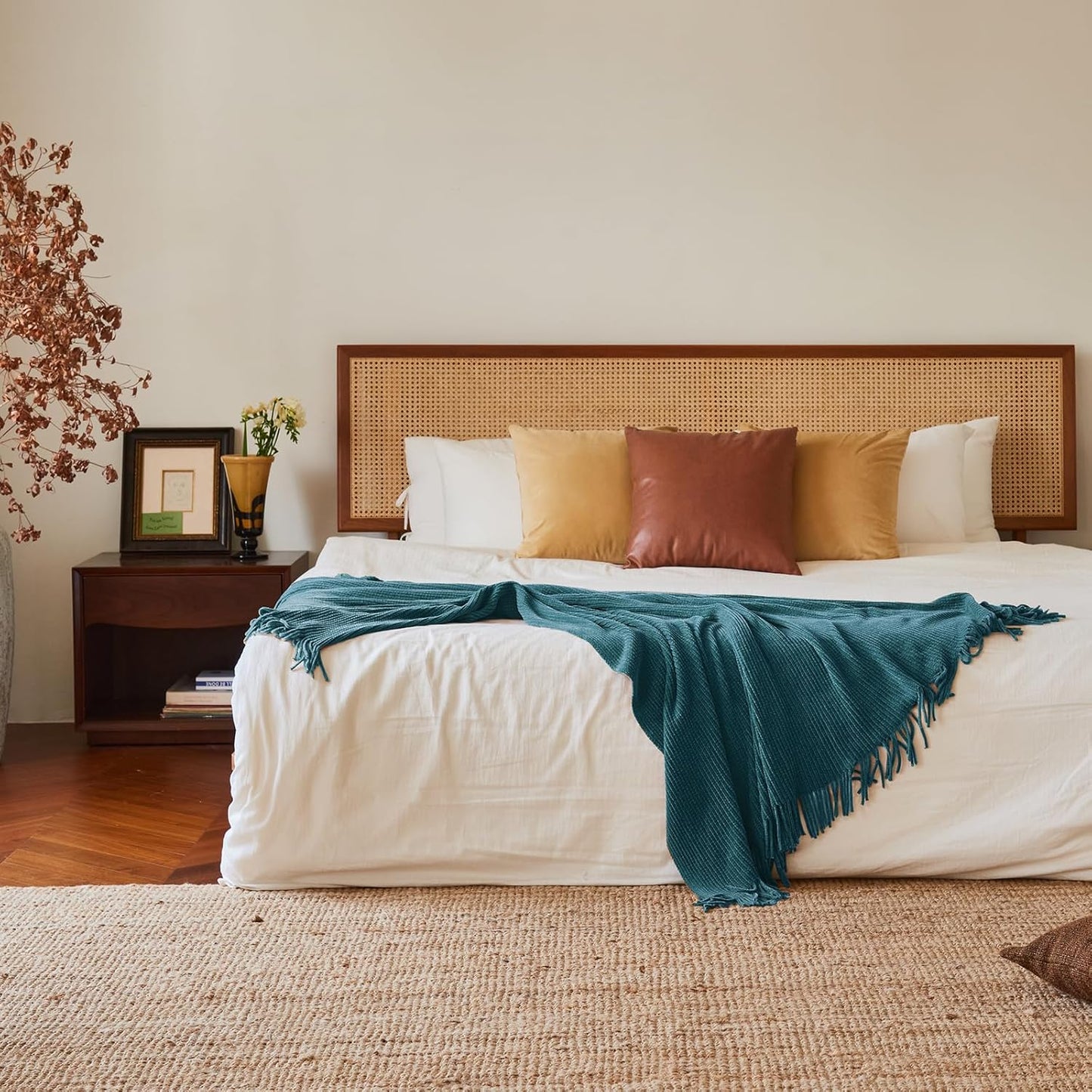 lifein Throw Blanket for Couch, Soft Boho Decor Bed Throw,Cozy Teal Knitted Chenille Small Farmhouse Lightweight Throw for Spring(Teal,50 * 60")