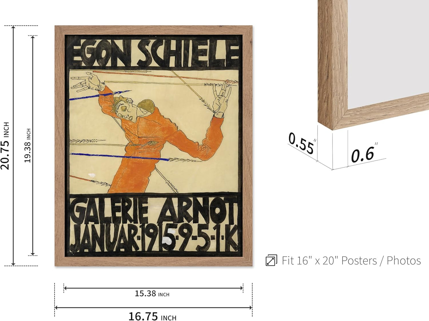 Poster Master Vintage Painting Poster - Retro Expressionism Print - Self Portrait as the Martyred St Sebastian - Gift for Artist, Friend - Wall Decor for Home, Office, 16x20 Beige Framed