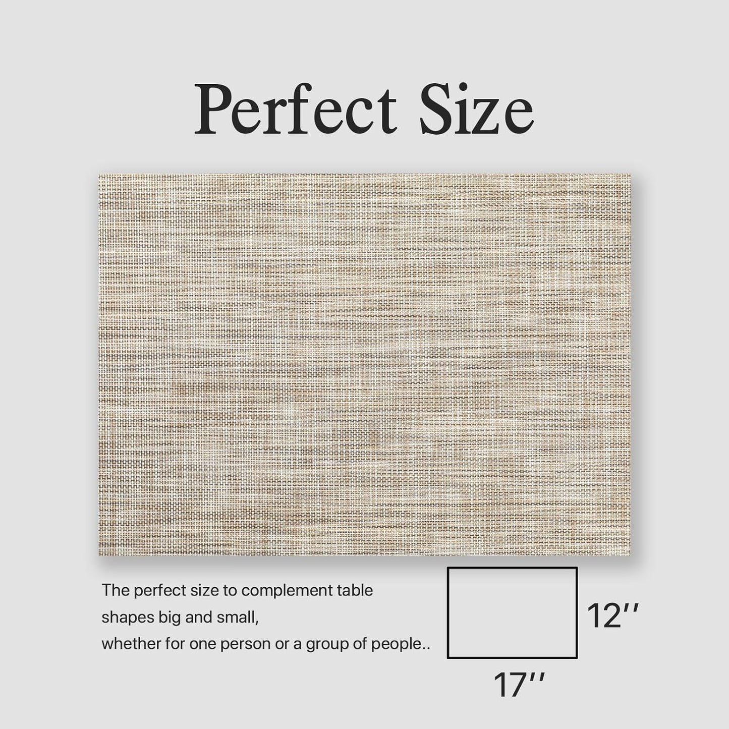 Placemats Set of 12 - Easy Clean Woven Vinyl Placemats for Dining Table, Indoor/Outdoor Place Mats, Washable PVC Table Mats（Caramel）