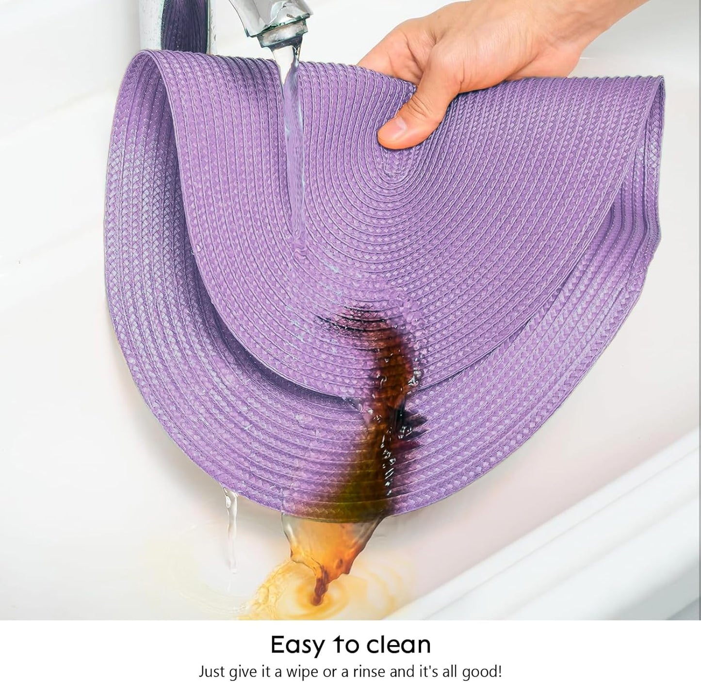 AHHFSMEI Placemats Set of 4 for Dining Table Washable Woven Vinyl Non-Slip 18x12 inches Placemat Heat-Resistant Durable Table Mats for Dining Table Easy to Clean(Lavender Purple 4)