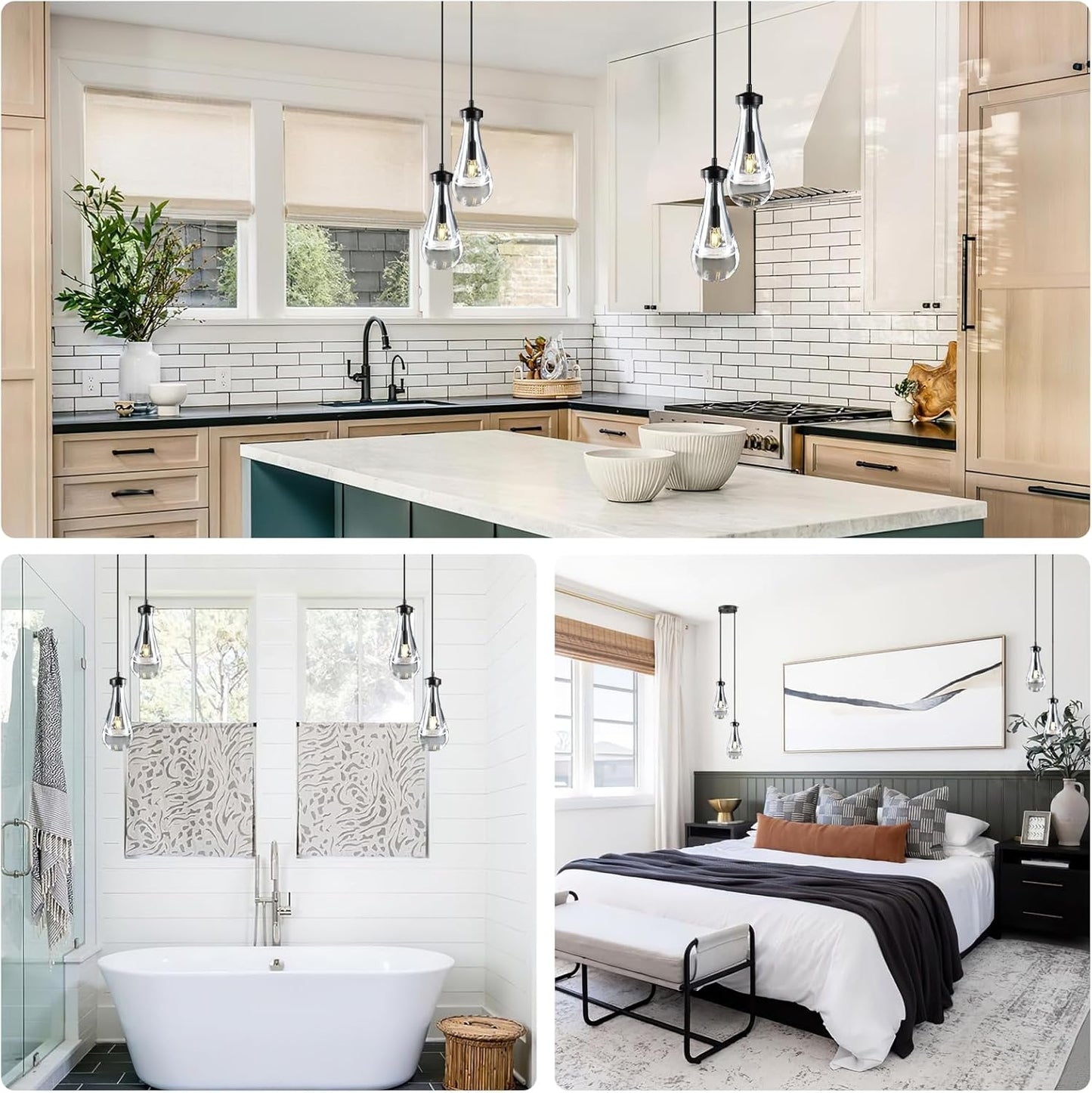 Black Raindrop Pendant Lights Kitchen Island, Bronze 2-Light Cluster Pendant Light for Dining Room, Dimmable Hanging Pendant Lighting Bedroom Light Fixture Ceiling Chandelier for Foyer