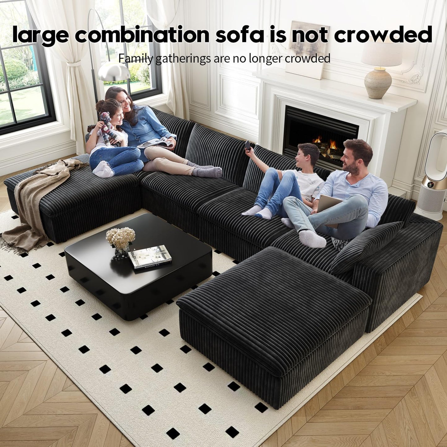 157.5" Cloud Couch Oversized Modular Sectional Sofa for Living Room,Modern Sofa with Deep Seat，U-Shape Boneless Couch with 2 Ottoman,Comfy Upholstered Couches for Apartment, Studio, Office,Black