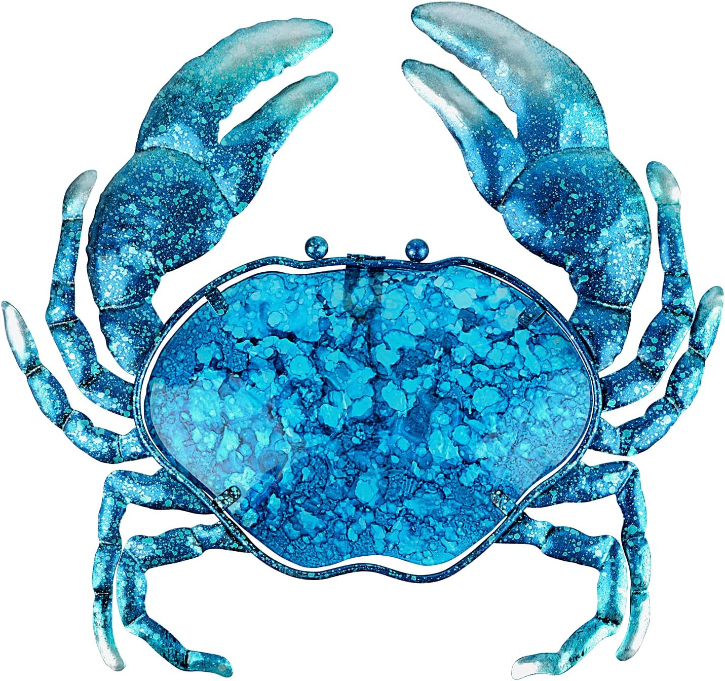 John's Studio Crab Wall Decor Outdoor Metal Bathroom Hanging Art Glass Blue Ocean Theme Decorations for Home, Pool and Patio