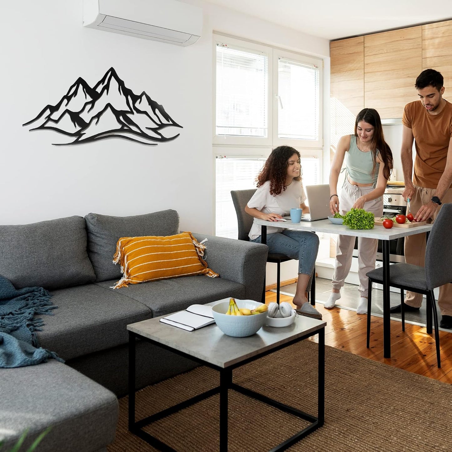 METALPLEX Mountain Range Metal Wall Art - Fade-Resistant and Rust-Free Indoor & Outdoor Aluminum Composite Wall Decor - Home Decor Wall Art For Living Room and Bedroom Decorations - Silver (20" x 10")