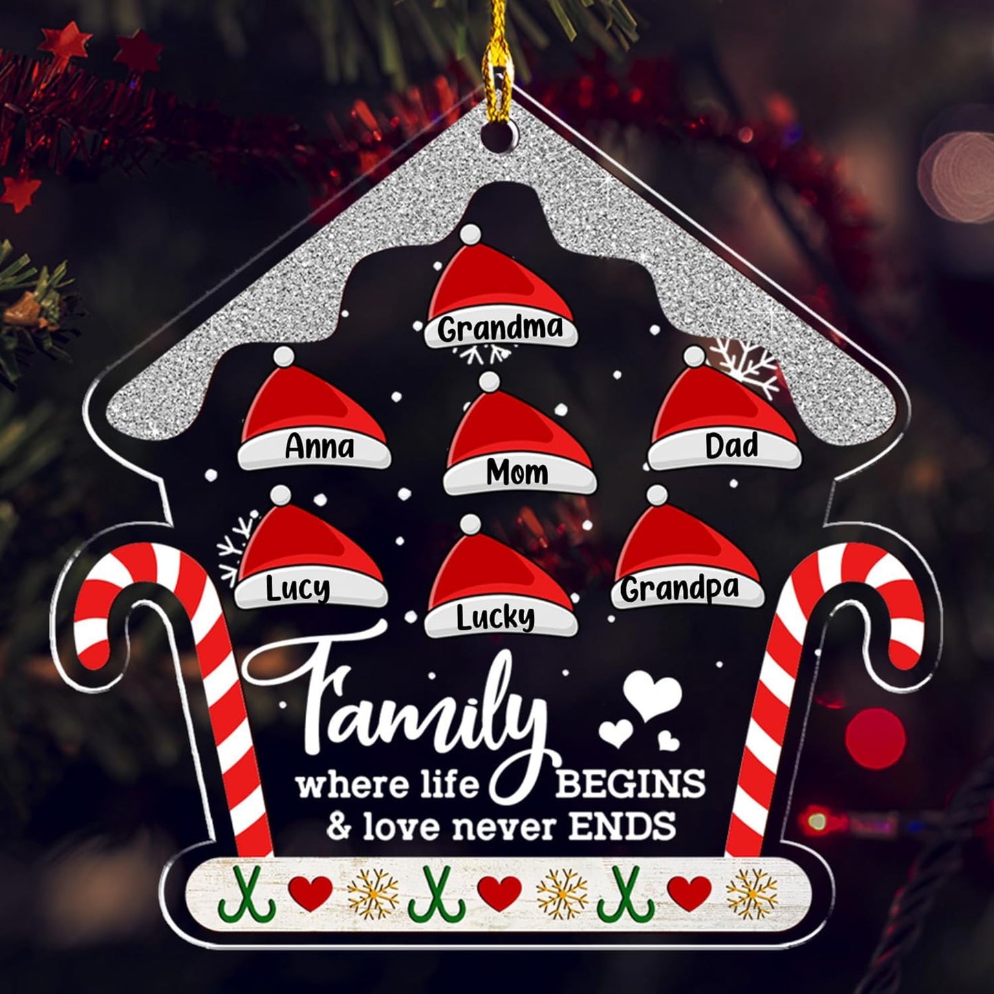 Personalized Chrismas Ornament 2025 - Love Never Ends, Custom Name Charms Family Members up to 10 People, for Family, Friends, and Loved Ones