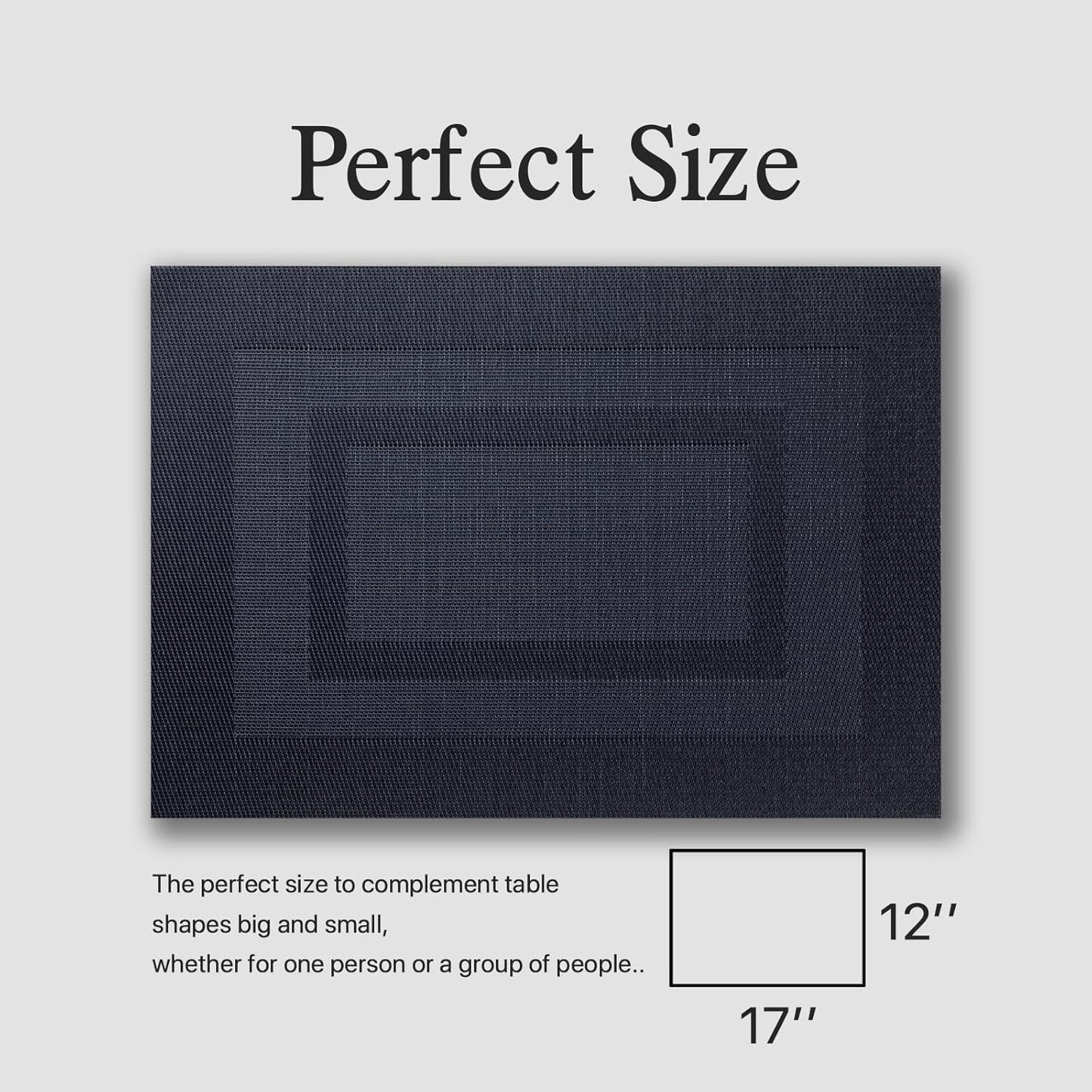 Placemats Set of 6 - Easy Clean Woven Vinyl Placemats for Dining Table, Indoor/Outdoor Place Mats, Washable PVC Table Mats（Black Cube）