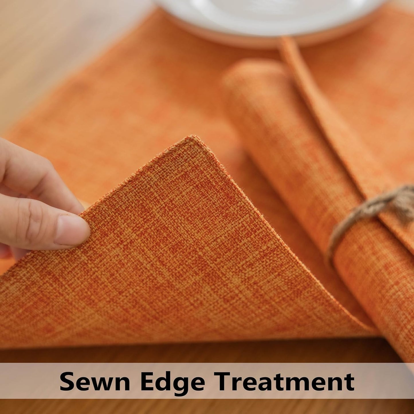 Demetex Orange Fall Placemats Set of 8 Linen Textured Fabric Place Mats Rectangle Cloth Table Mats for Thanksgiving Home Office Table Decor, 13x19 inch, Orange