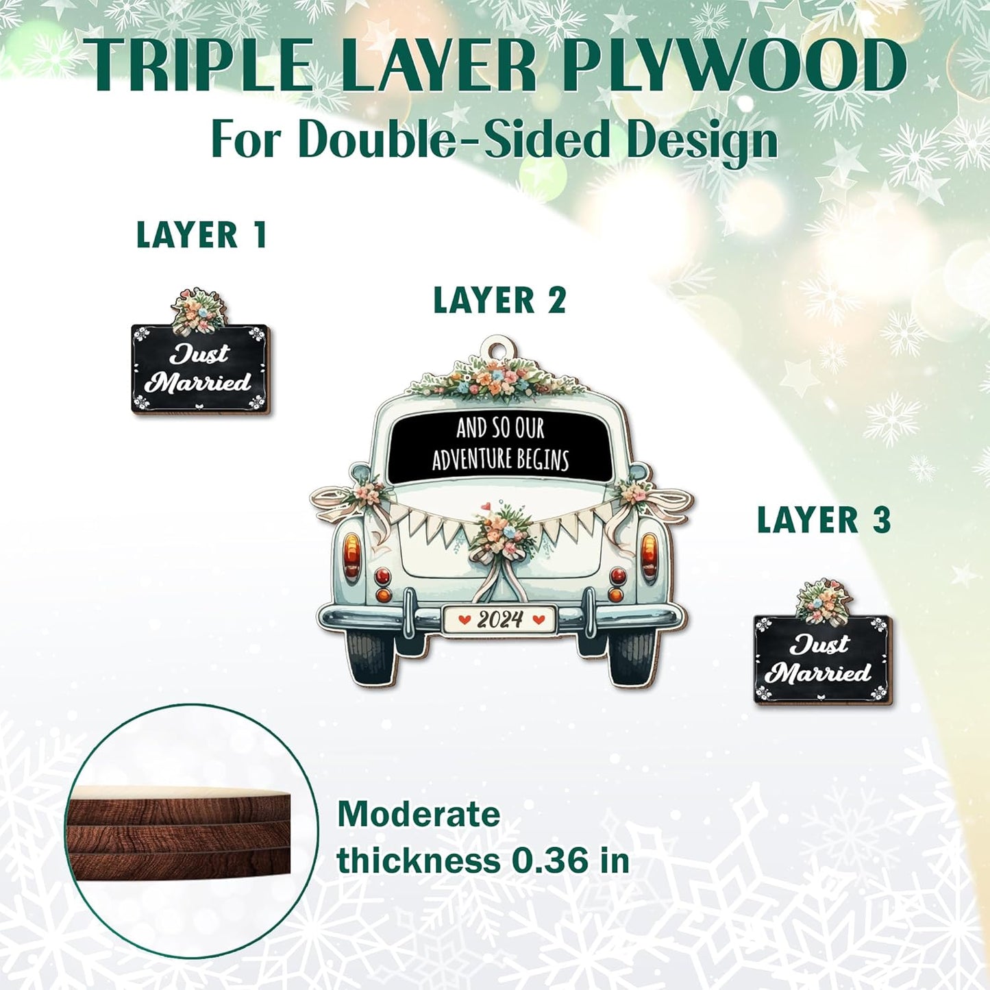 OASSIE Wedding Gifts for Couples 2025 - Christmas Ornaments, Just Married, Wedding Gifts for Newlyweds, Couple, Men, Women, Bridal Shower - Christmas Decorations Wooden Ornaments