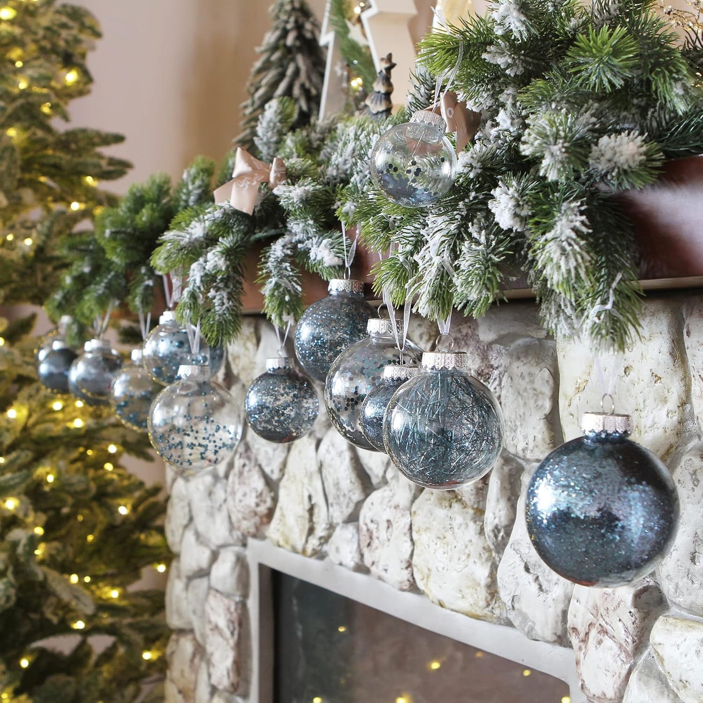 Sea Team Shatterproof Clear Plastic Christmas Ball Ornaments Decorative Xmas Balls Baubles Set with Stuffed Delicate Decorations (60mm/2.36 inch 30-Pack, Stone Blue)