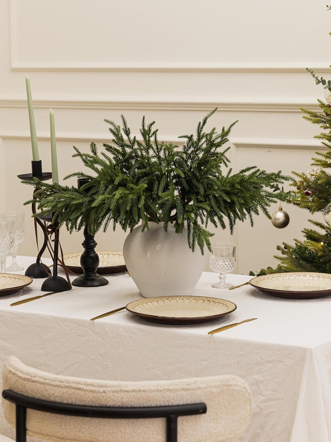 MISSPIN 12 Pcs 19.5 Inches Christmas Norfolk Pine Branches, Norfolk Pine Artificial Christmas Branches DIY Crafts Faux Pine Branches for Xmas Indoor Outdoor Home Decor