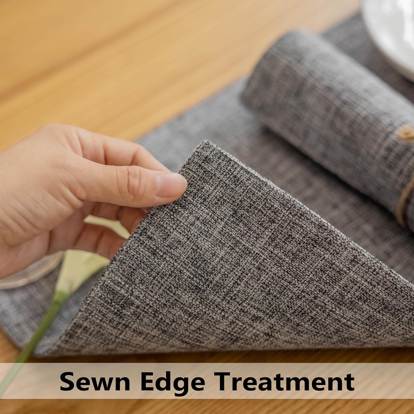 Demetex Grey Placemats Set of 4 Farmhouse Heat Resistant Linen Table Place Mats Washable Cloth Plate Mats for Party Picnic Buffet, Ash Grey