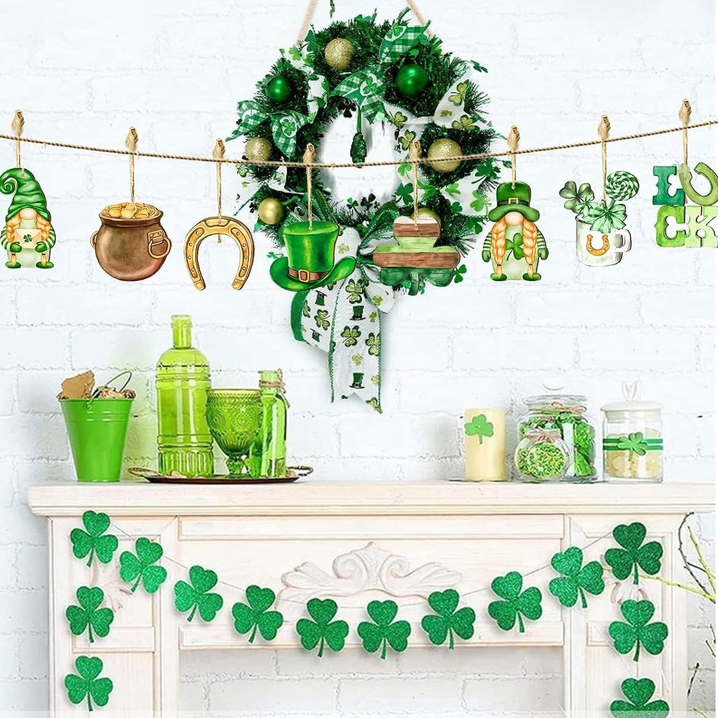 St Patricks Day Ornaments for Tree Shamrock Ornaments Wooden Dwarf St.Patricks Day Decorations 12 Pcs Lucky Hanging Ornaments for St. Patricks Day Tree for Saint Patrick's Party Supplies