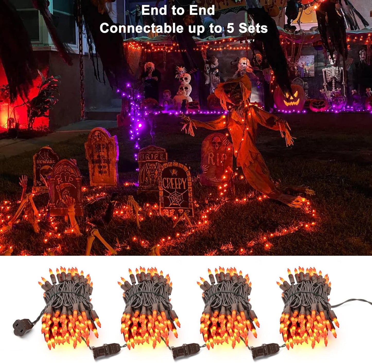 ODEETRONIC Orange Halloween Lights, 21.63ft 100 Count Orange Incandescent Lights Connectable, Plugin Outdoor Tree Light, Mini Indoor String Light for Room Party Haunted House Decor, Brown Wire