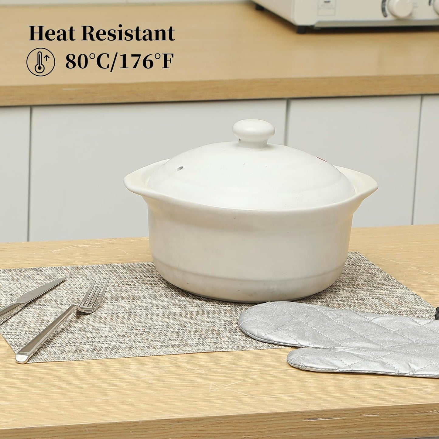 Leetaltree Linen Yellow Placemats Set of 8 - Heat Resistant Non-Slip Place mats for Dining Table, Washable Durable PVC Vinyl Woven Table Mats（Linen Yellow, 8）