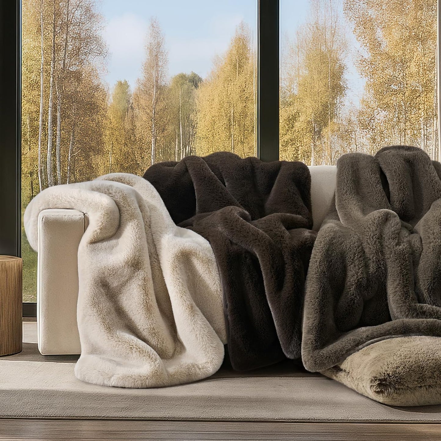 Luxury Soft Faux Chinchilla Fur Throw Blanket for Couch, Warm Thick Heavy Winter Throw Blanket 1220GSM for Bed, Fluffy Cozy Mink Blanket with Reversible Velvet, Smoky Sable, 60"x80"