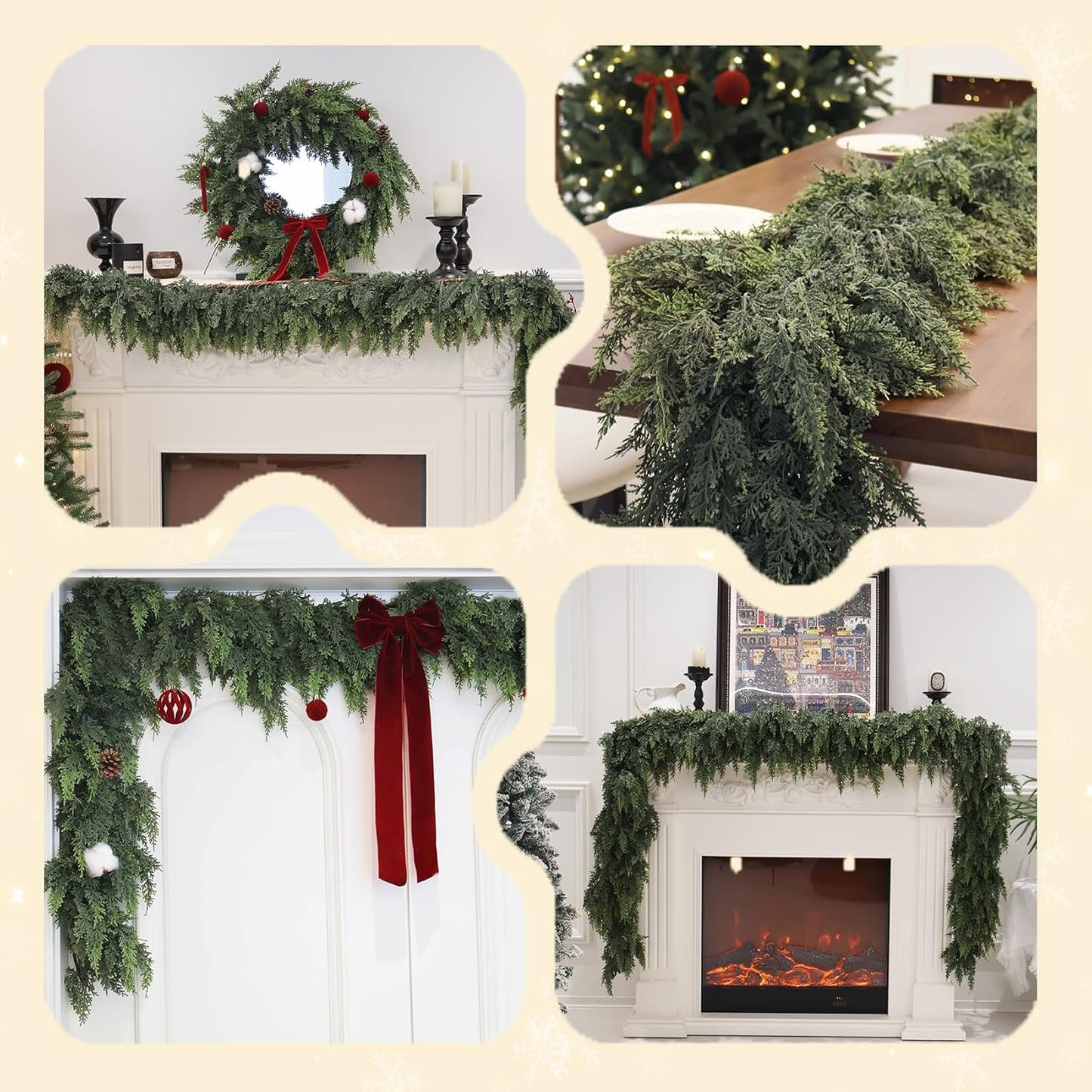 Christmas Cedar Garland Artificial Real Touch Thickness Realistic Greenery Pine Garland for Mantle Fireplace Outdoor Indoor Christmas Decorations 6FT