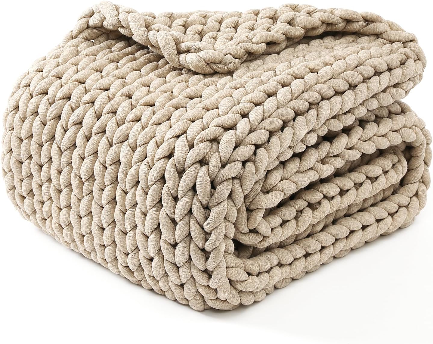 YnM Chunky Throw Blanket, Medium-Weight, Hand Knitted, Skin Friendly, Ventilated and Breathable, Machine Washable, Home Décor Piece for Couch, Sofa and Bed (Beige, 40x50 Inch)