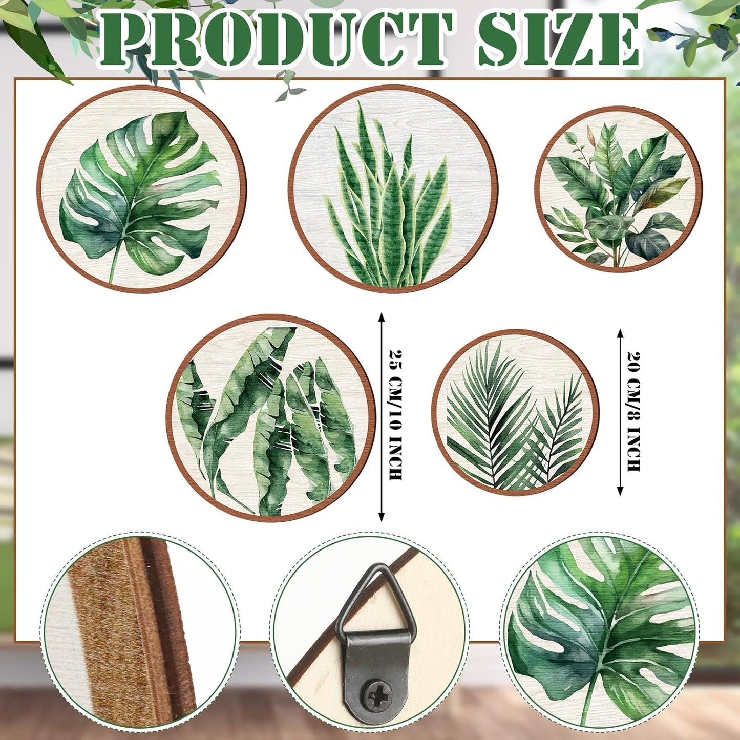 Qunclay 5 Pcs Wall Art Decor Wooden Living Room Wall Decor Bohemian Hanging Farmhouse Geometric 10'' and 8'' Aesthetic Wood Minimalist Posters for Bedroom(Leaves)