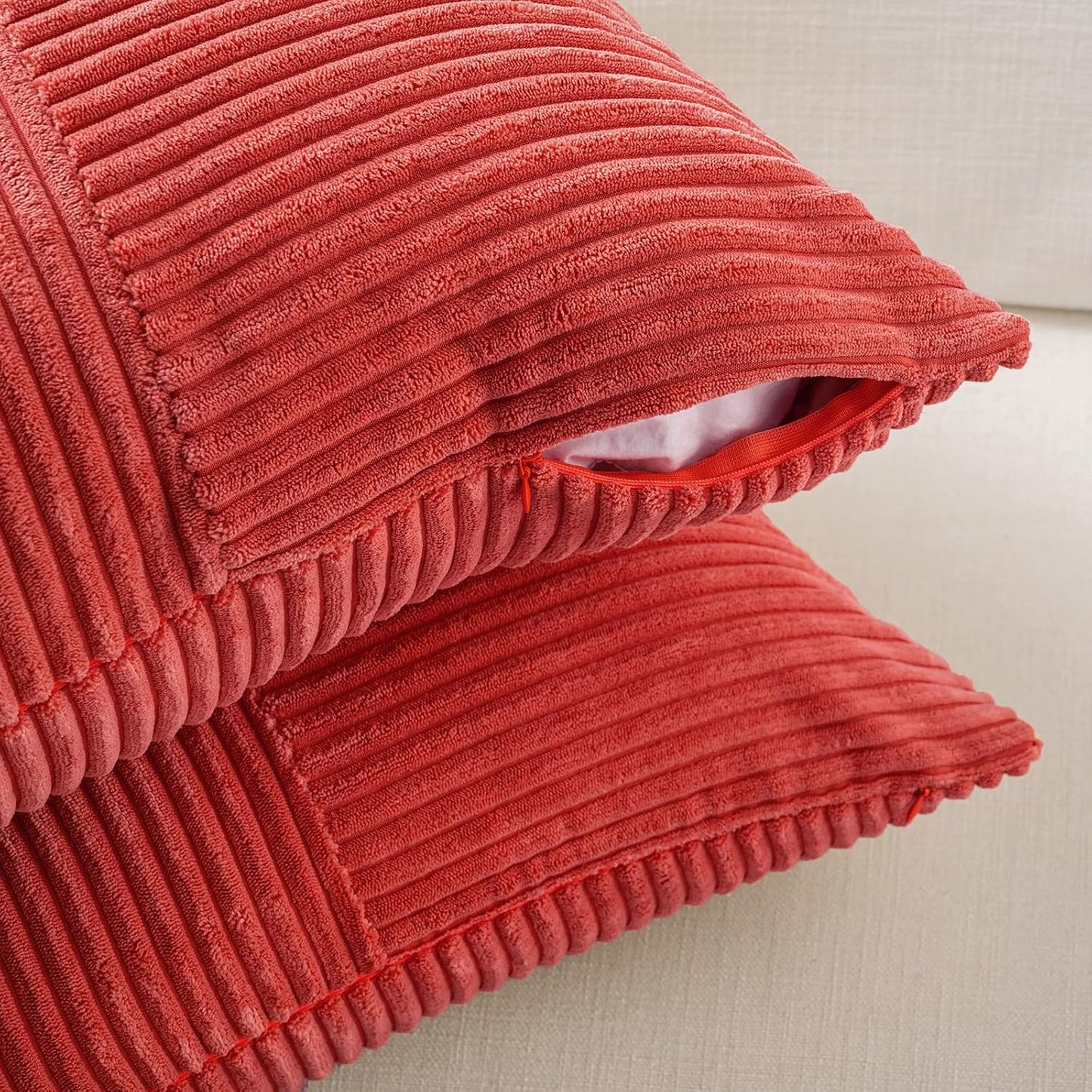 Fancy Homi 2 Packs Red Long Lumbar Decorative Throw Pillow Covers 12x24 Inch for Couch Bed Sofa, Holiday Christmas Home Decor Gift, Soft Striped Corduroy Rectangle Accent Cushion Case 30x60 cm