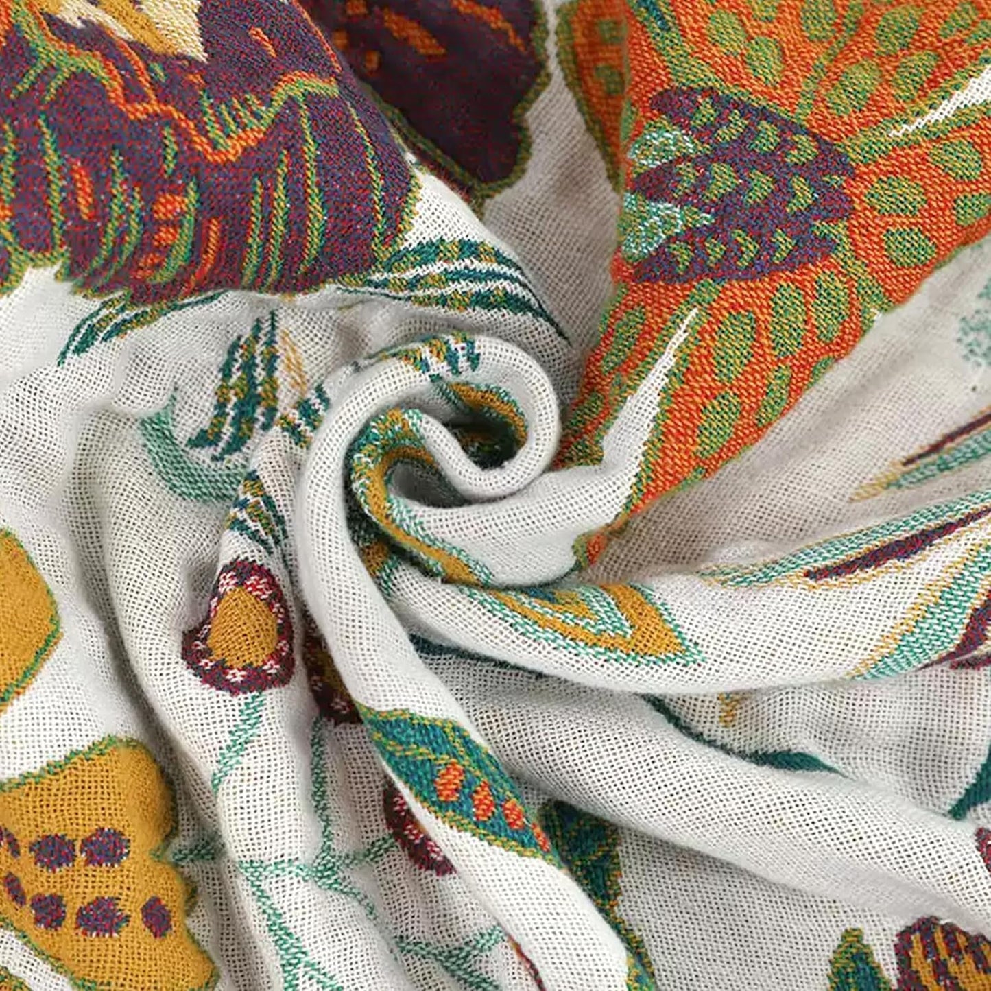 Boho Throw Blanket for Couch Sofa Bed, 100% Cotton Woven Quilt with Tassel 60”x80”, Super Soft Muslin Blanket with Floral Printed, Decorative Reversible Bed Blanket/Cover for All Seasons