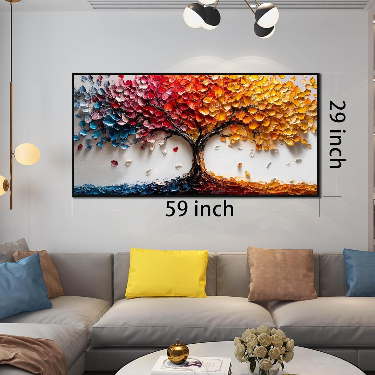 Colorful Tree Wall Art for Living Room - Tree of Life Wall Decor Office - Large Framed Wall Art Size 29" x 59"