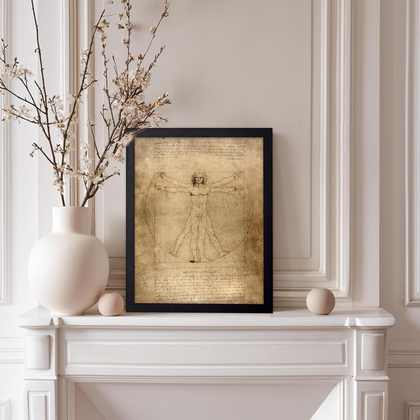 Poster Master Classic Leonardo Da Vinci Poster - Vintage Renaissance Print - Gift for Artist, Friend - Vitruvian Man, Proportion, Symmetry, Human Body - Wall Decor for Office, 8x10 Black Framed