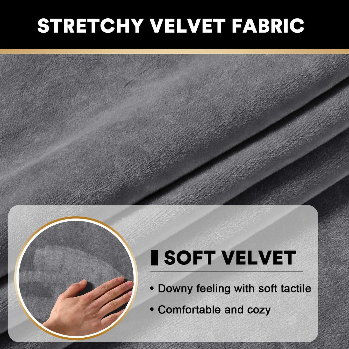 PrinceDeco Stretch Velvet Couch Cushion Covers for Individual Cushions Sofa Cushion Cover Seat, Sofa Covers Washable, Couch Seat Cushion Covers for Sectional (2 Pieces, Grey)