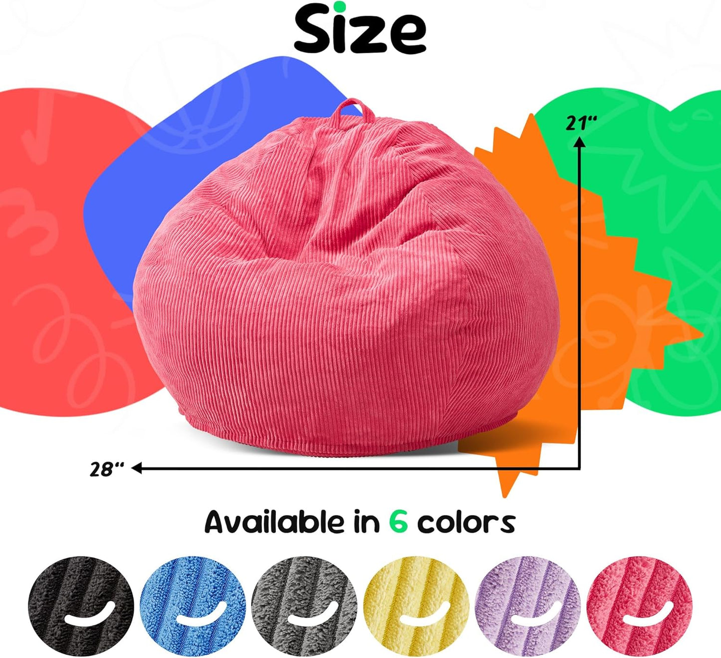 Hobestluk 2.5FT Bean Bag Chair Beanbags Small Bean Bag Chair with Filler Included Teardrop Bean Bag with Removable Cover for Bedroom Living Room (Small, Pink)