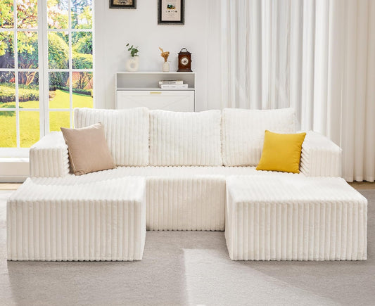 Hobestluk Modular Sectional Sofa Memory Foam Couch Oversized Sectional Sofa 3-Seater with Chaises Cloud Couch with Removable Cover U Shaped Sofa for Living Room (Strip White, U Shape)