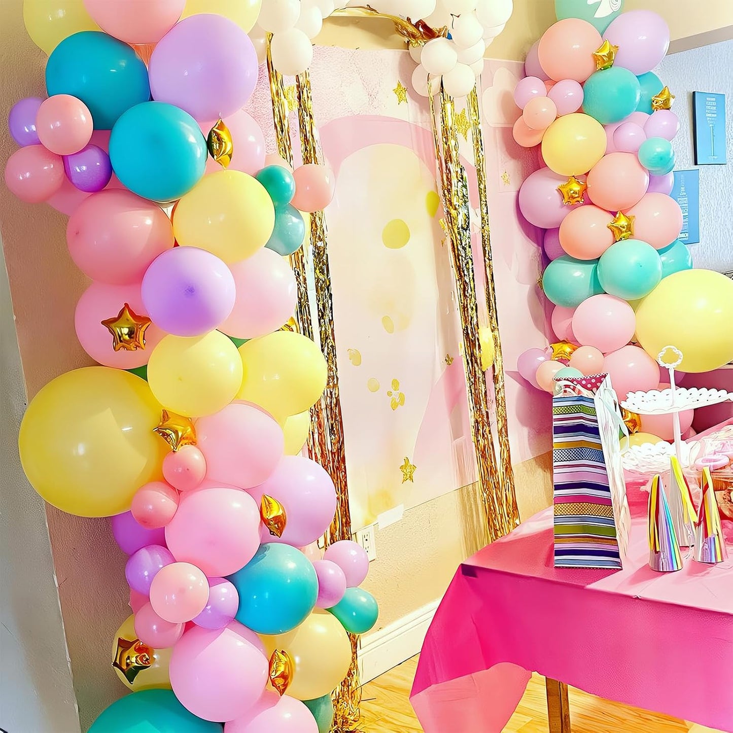 Pastel Balloons 60 Pcs Metallic Pink Purple Teal Blue Yellow Multicolor Latex Balloon Macaron Rainbow Pastel Color Party Balloons for Girls Birthday Baby Shower Bridal Wedding Party Decorations