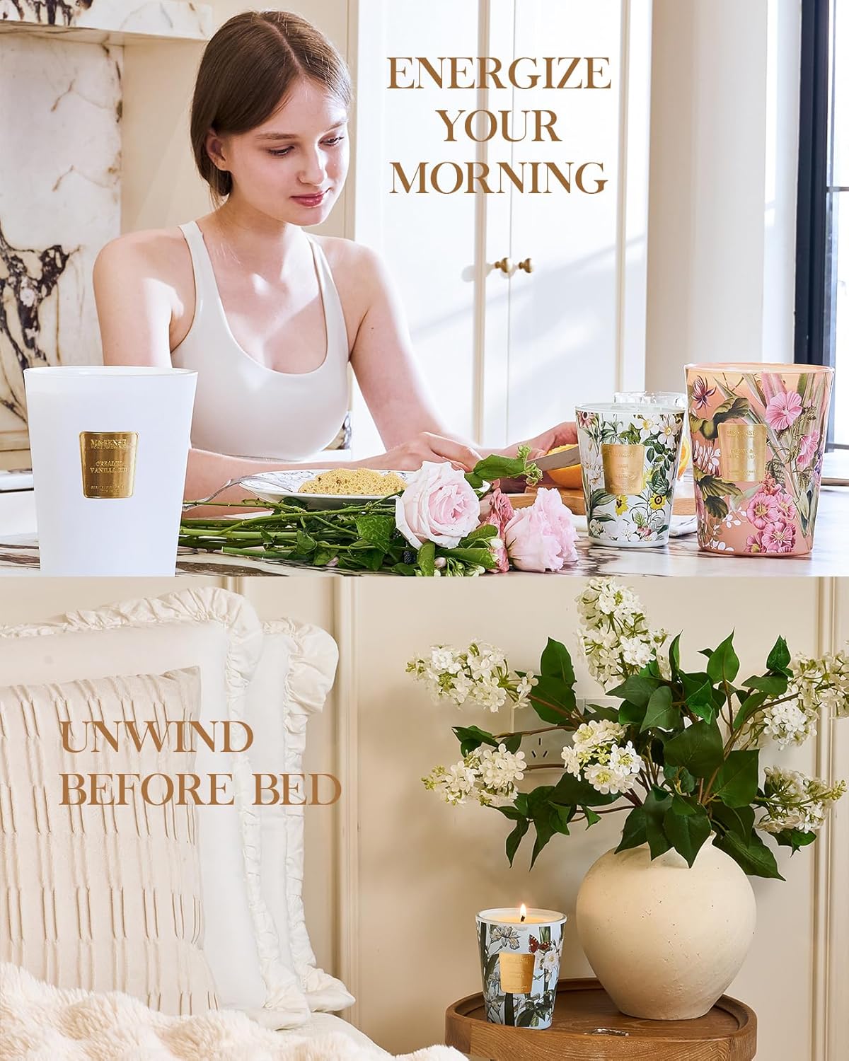 M&SENSE Linen Breeze Scented Natural Soy Wax Candle, 14.1oz 60 Hours Long Lasting Slow Burning Candles for Home Decor, Aromatherapy Candle for Stress Relief