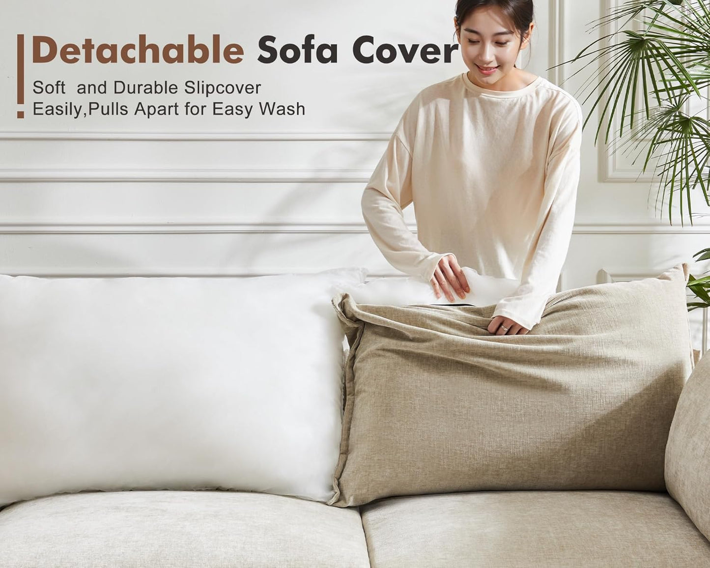 134.6" Oversized Modular Sectional Sofa, 6 Seater U Shaped Couch with Storage Ottoman with Reversible Chaise Deep Seat for Living Room, Apartment - Chenille Beige