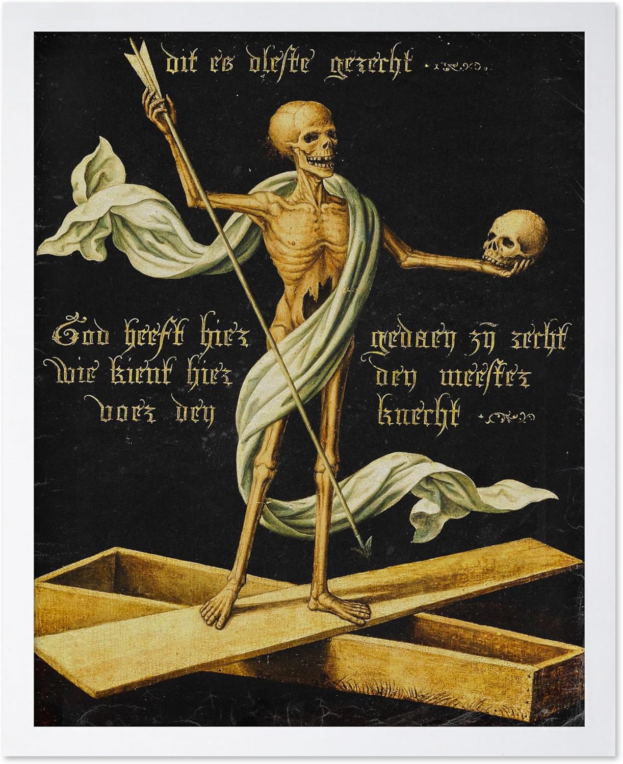 Poster Master Vintage Medieval Poster - Retro Gothic Print - Gift for Artist, Friend - Allegory of Life and Death, Skeleton, Dark, Skull - Wall Decor for Home, Living Room, 16x20 White Framed