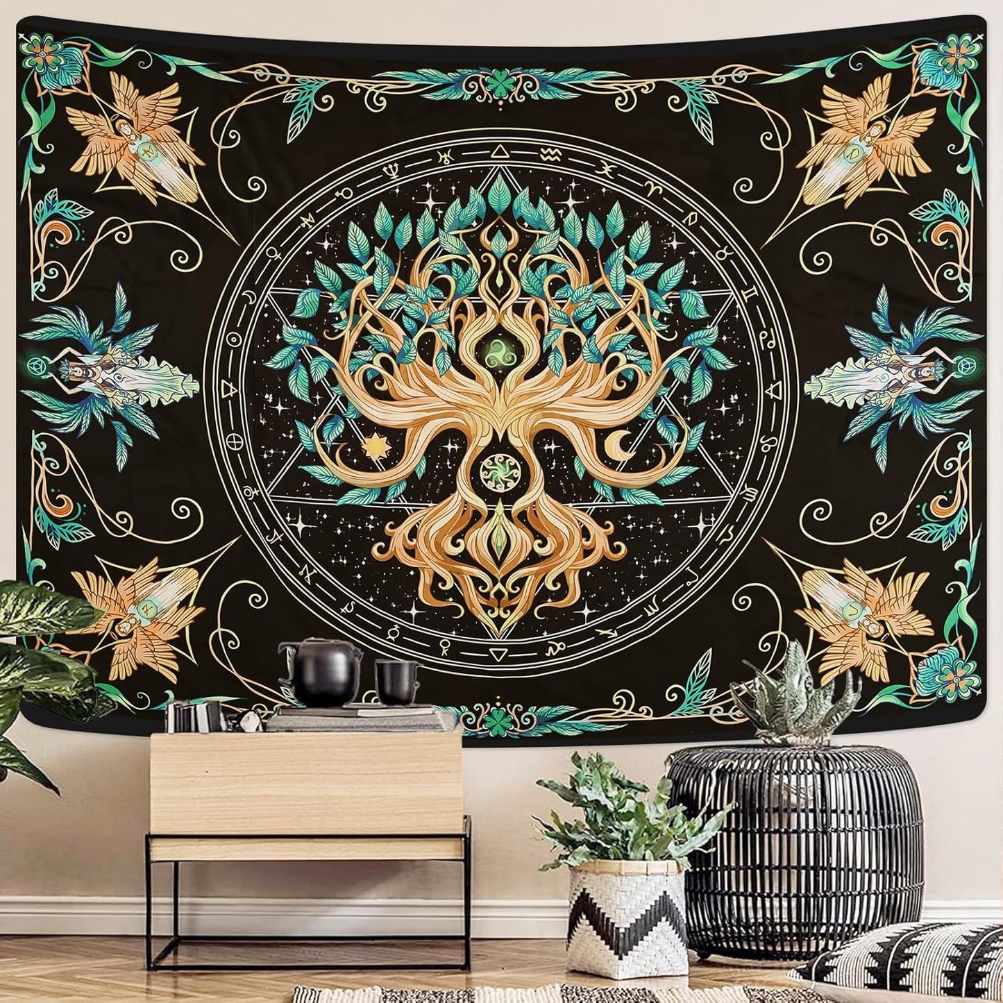 Tree of Life Tapestry - Natural Hippie Wall Hanging, UV Resistant, Machine Washable, Lightweight, Psychedelic Witchcraft Bedroom Decor for Bedroom, Living Room, Yoga Room - 60x44 Inch